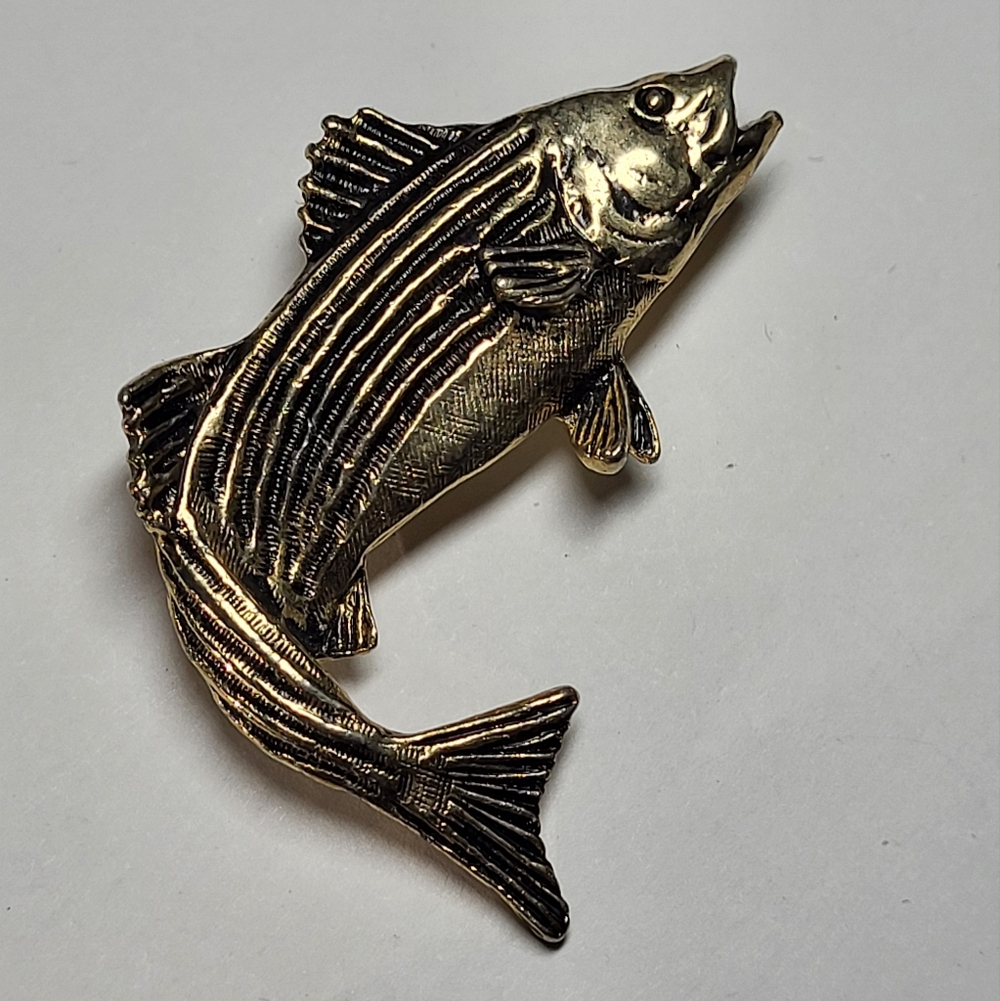 JOLLE Vintage, Pewter, Striped Bass Fish Brooch